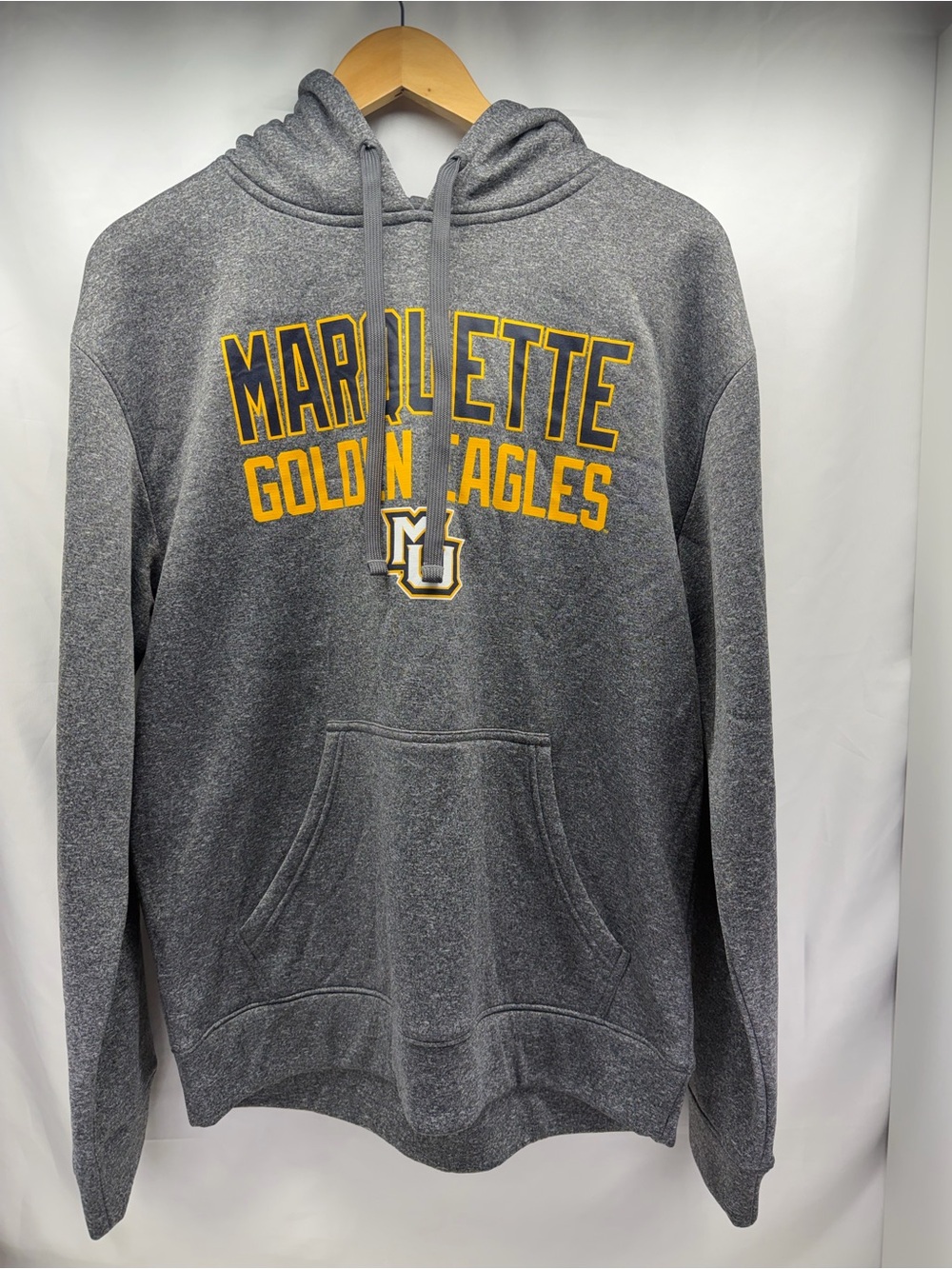 Champion Gray Marquette Golden Eagles Crewneck Hoodie with Yellow Logo